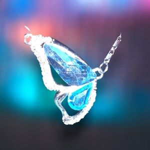 D-001 & E014 NWT Lab Created Blue Topaz Butterfly necklace